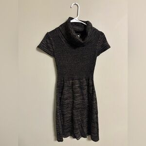 Calvin Klein Black and Gray Short Sleeved Sweater Dress Cowl Neck Size XS